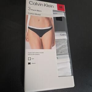 Calvin Klein Women’s Cotton Soft Stretch Bikini, 3-Pack Black/White/Gray Medium